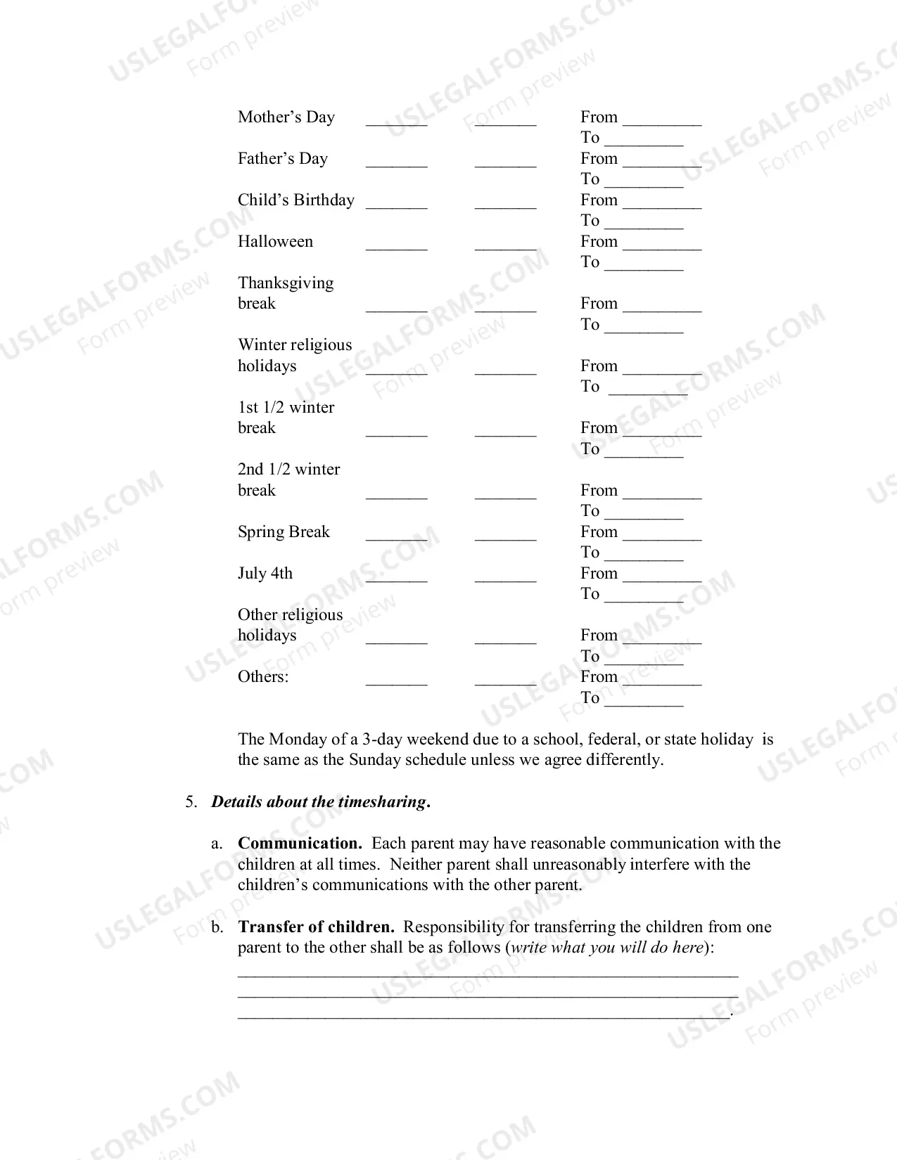 Preview Custody plan and order