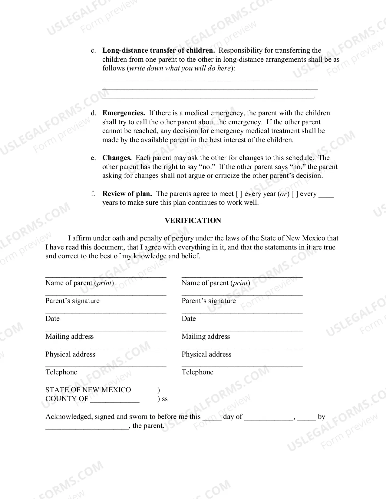 Preview Custody plan and order