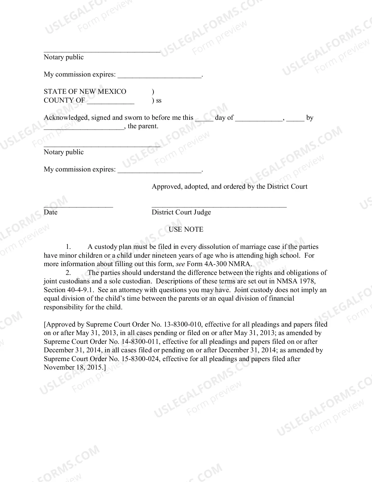 Preview Custody plan and order