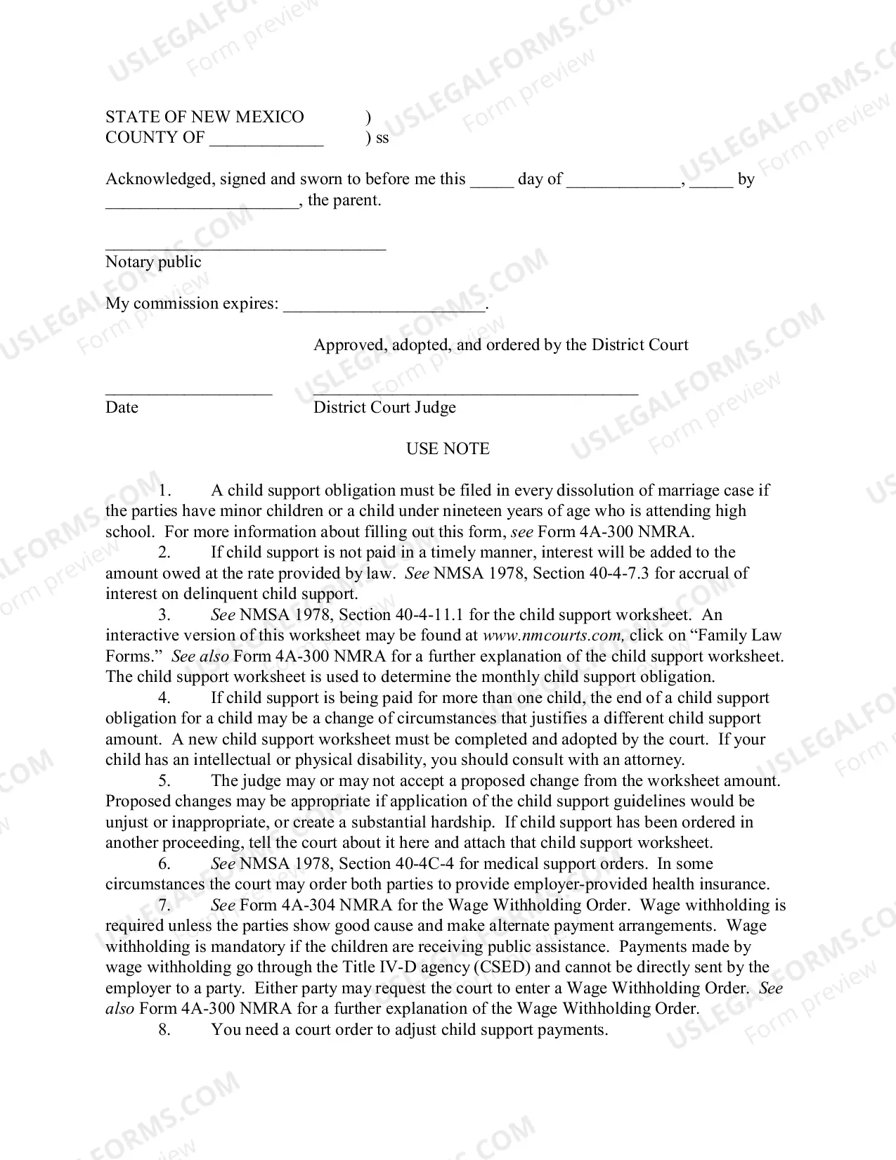 Preview Child support obligation and order