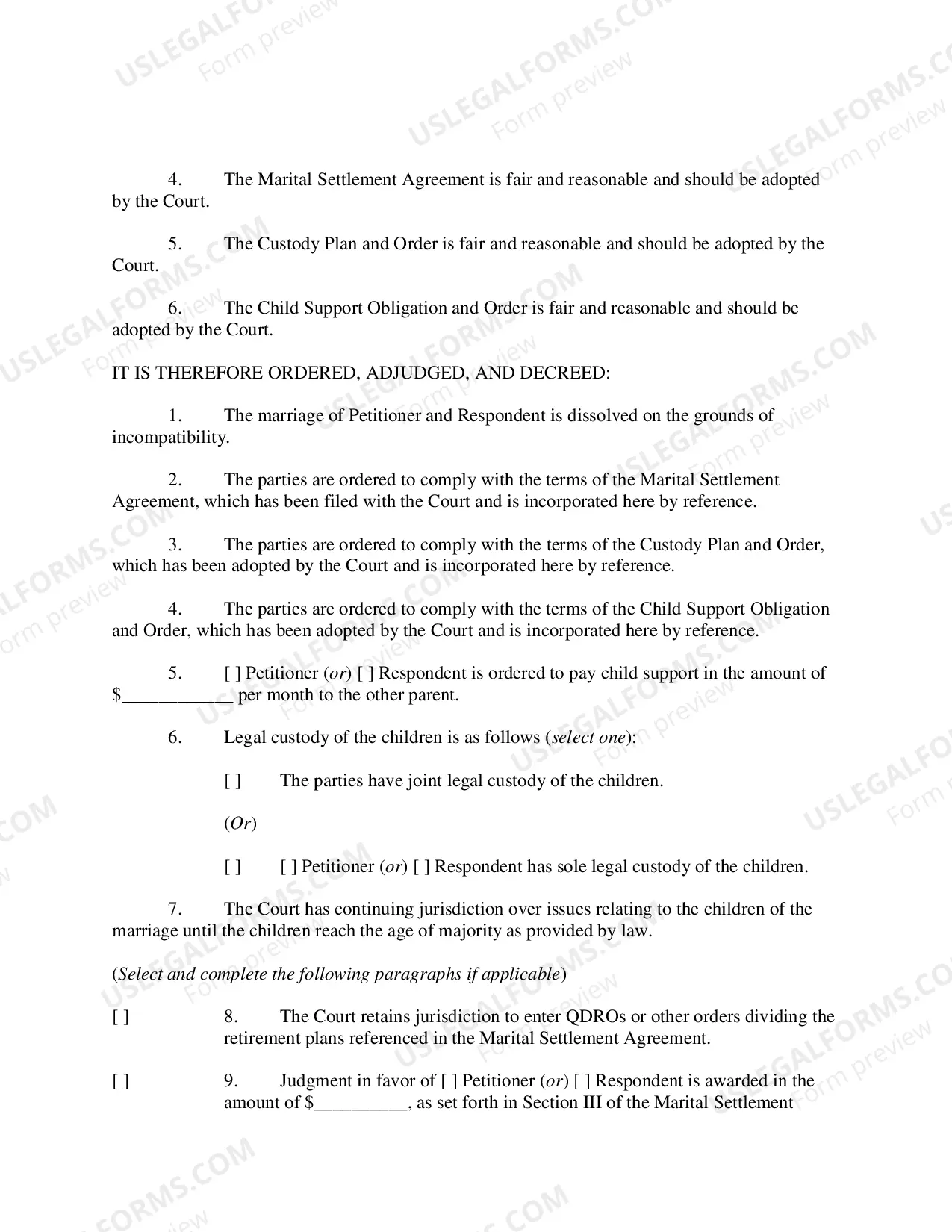 Preview Final decree of dissolution of marriage (with children)