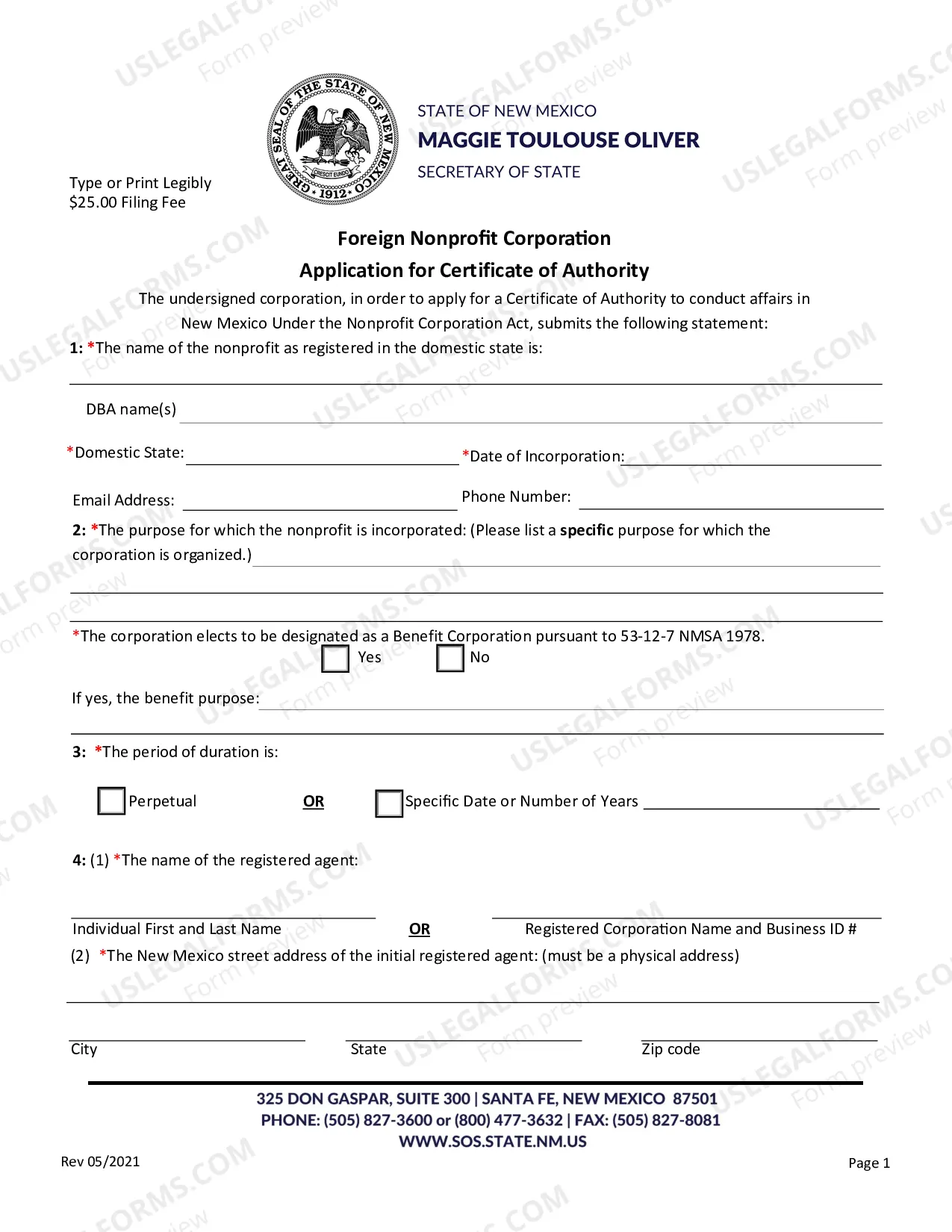 Preview Application For Certificate of Authority (Foreign Nonprofit Corp)