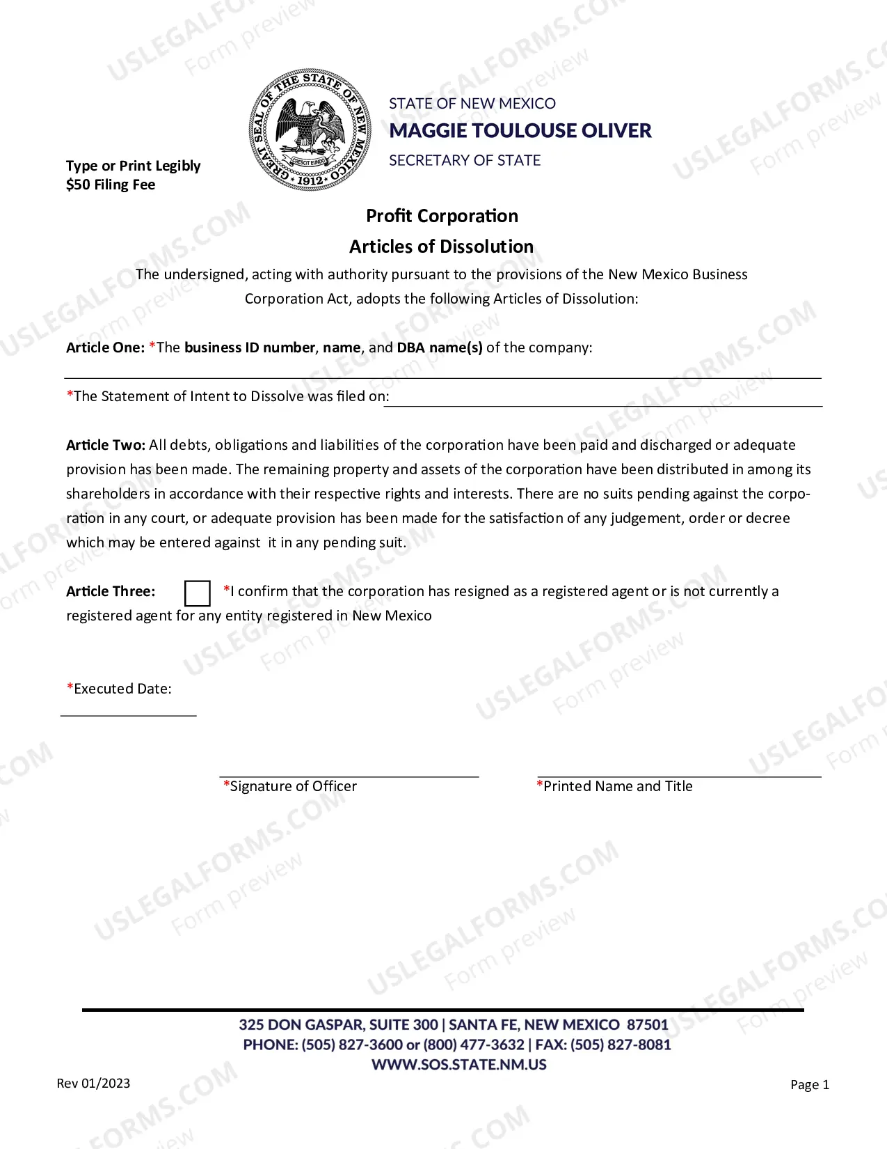 Preview Articles of Dissolution (Domestic Nonprofit Corp)