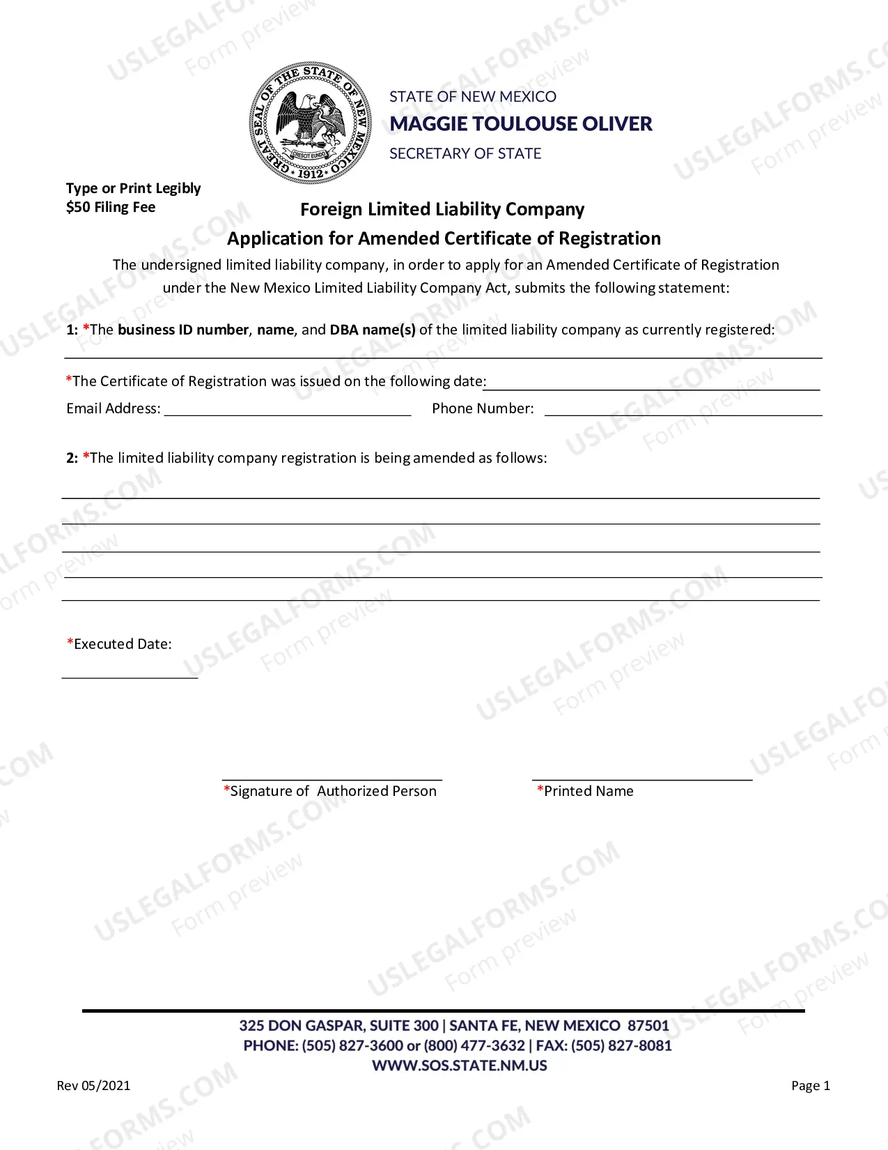 Preview Application For Amended Certificate of Registration (Foreign LLC)