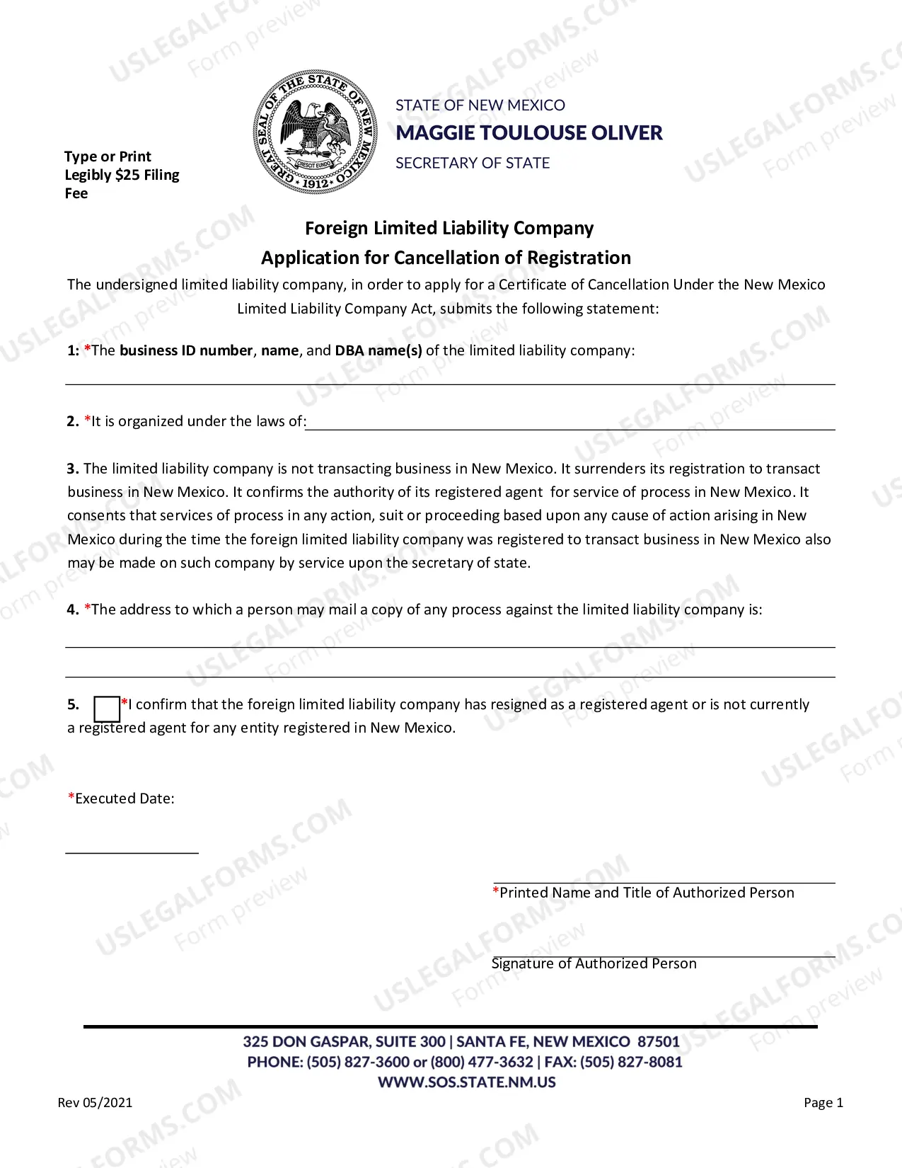 Preview Application For Cancellation of Registration (Foreign LLC)
