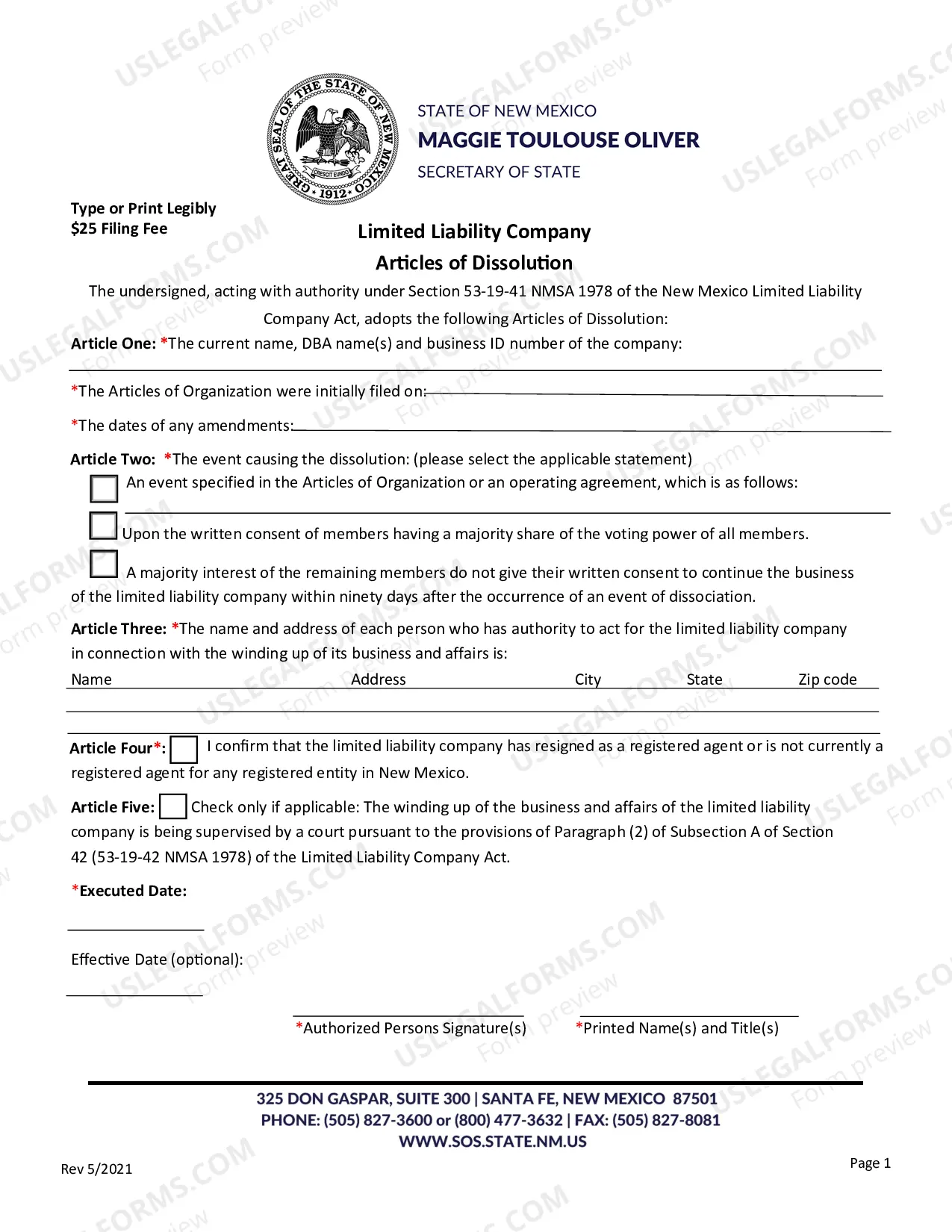 Preview Articles of Dissolution (Domestic LLC)