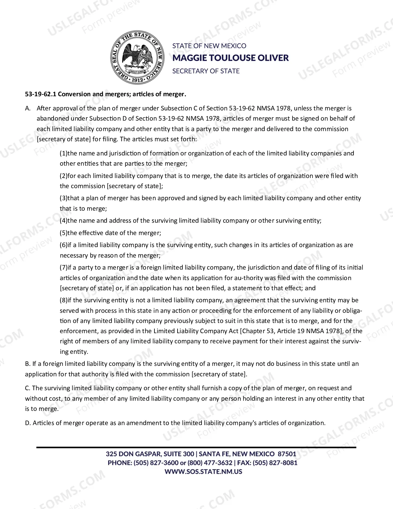 Preview Merger - Limited Liability Company