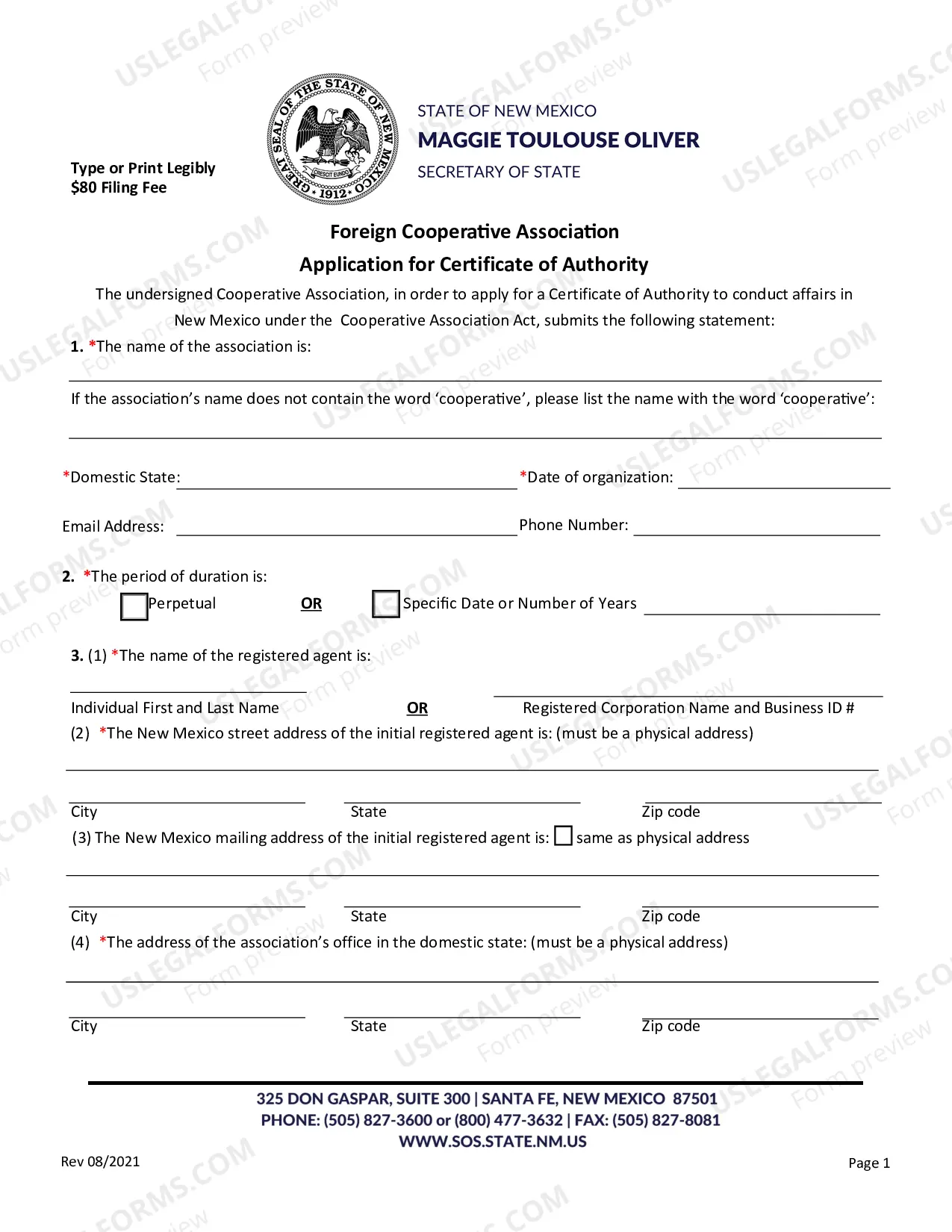 Preview Application for Certificate of Authority - Foreign Cooperative Association