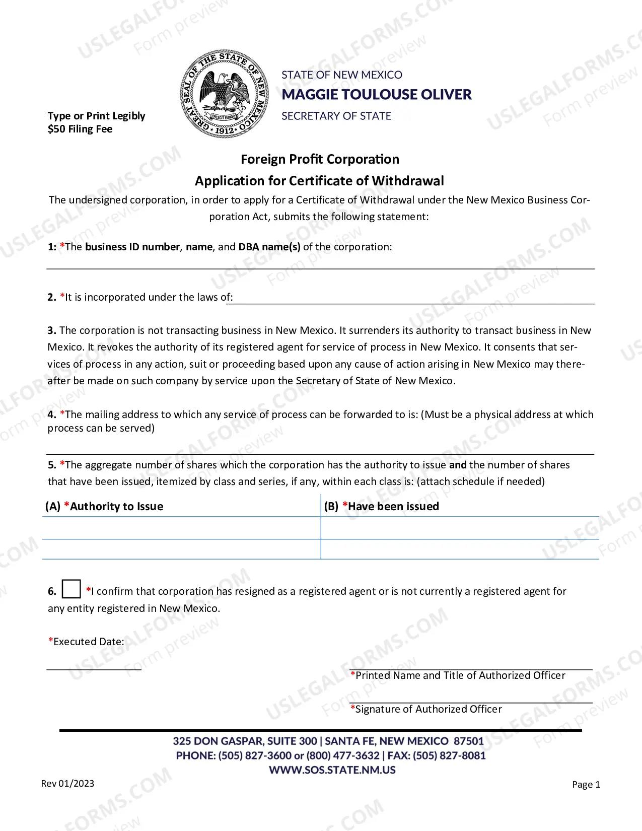 Preview Application for Withdrawal - Foreign Profit Corporation