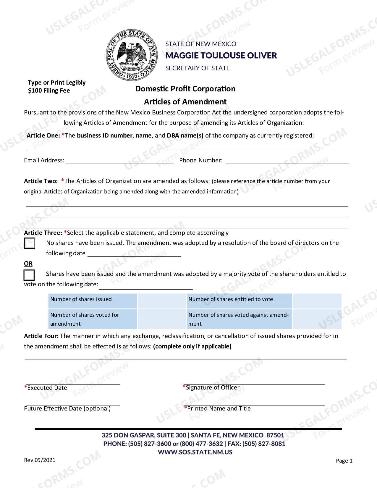 Preview Amendment to Articles of Incorporation