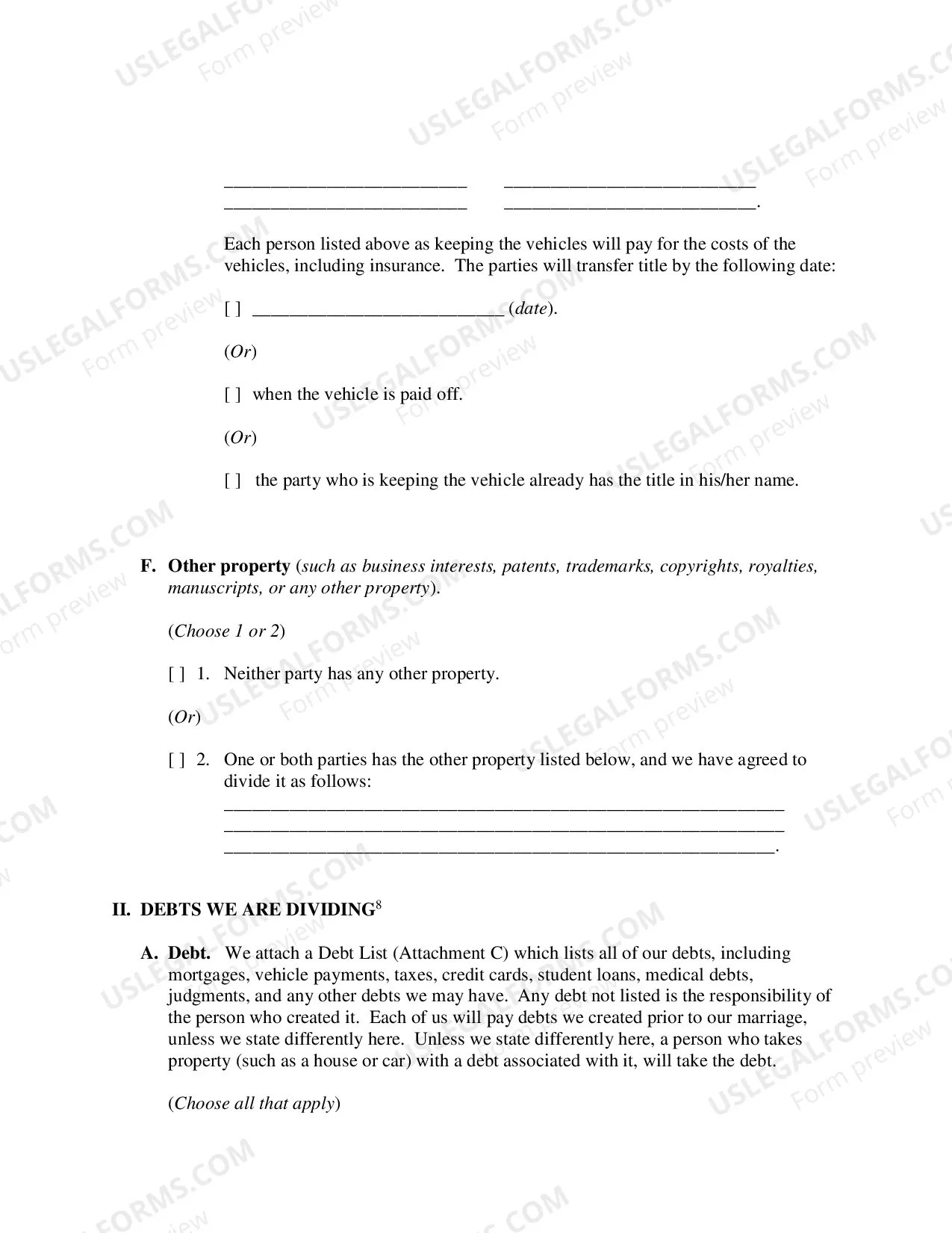 Preview Marital Settlement Agreement