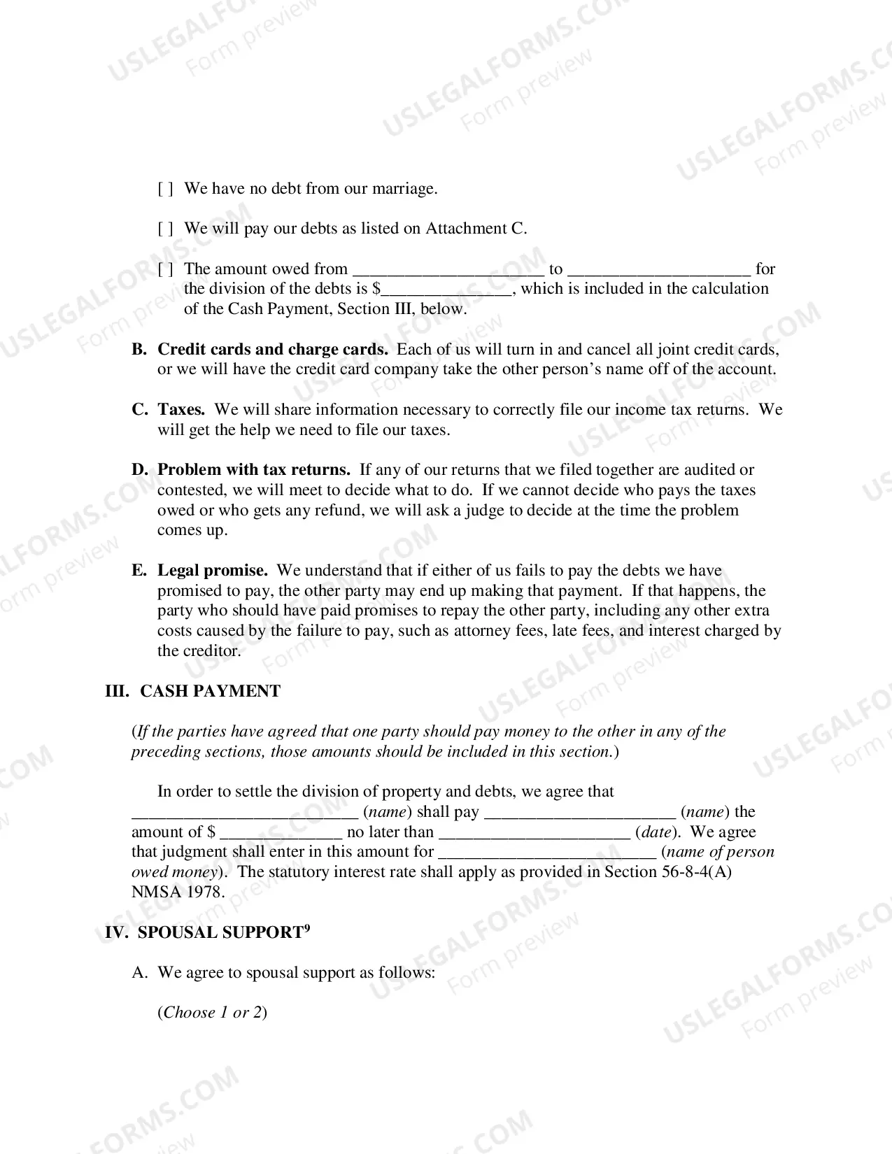 Preview Marital Settlement Agreement