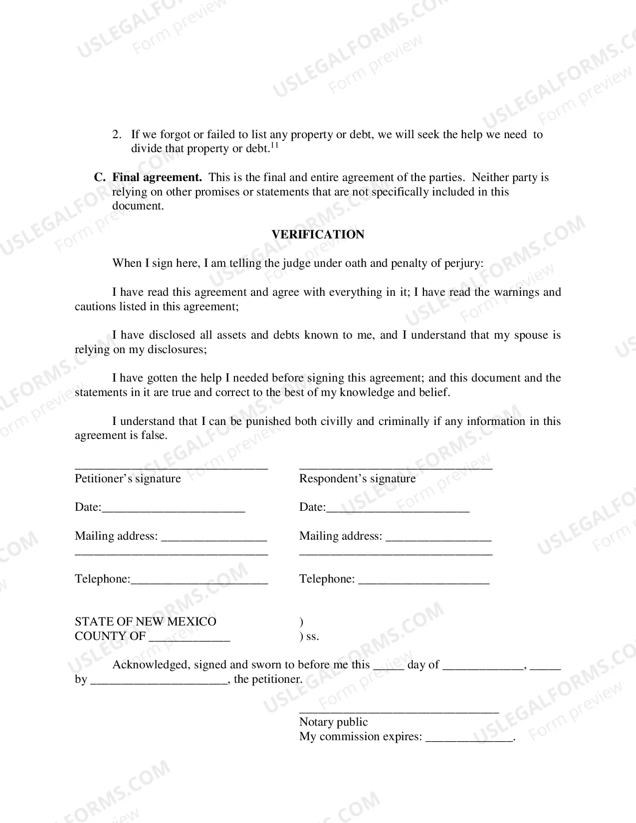 Preview Marital Settlement Agreement