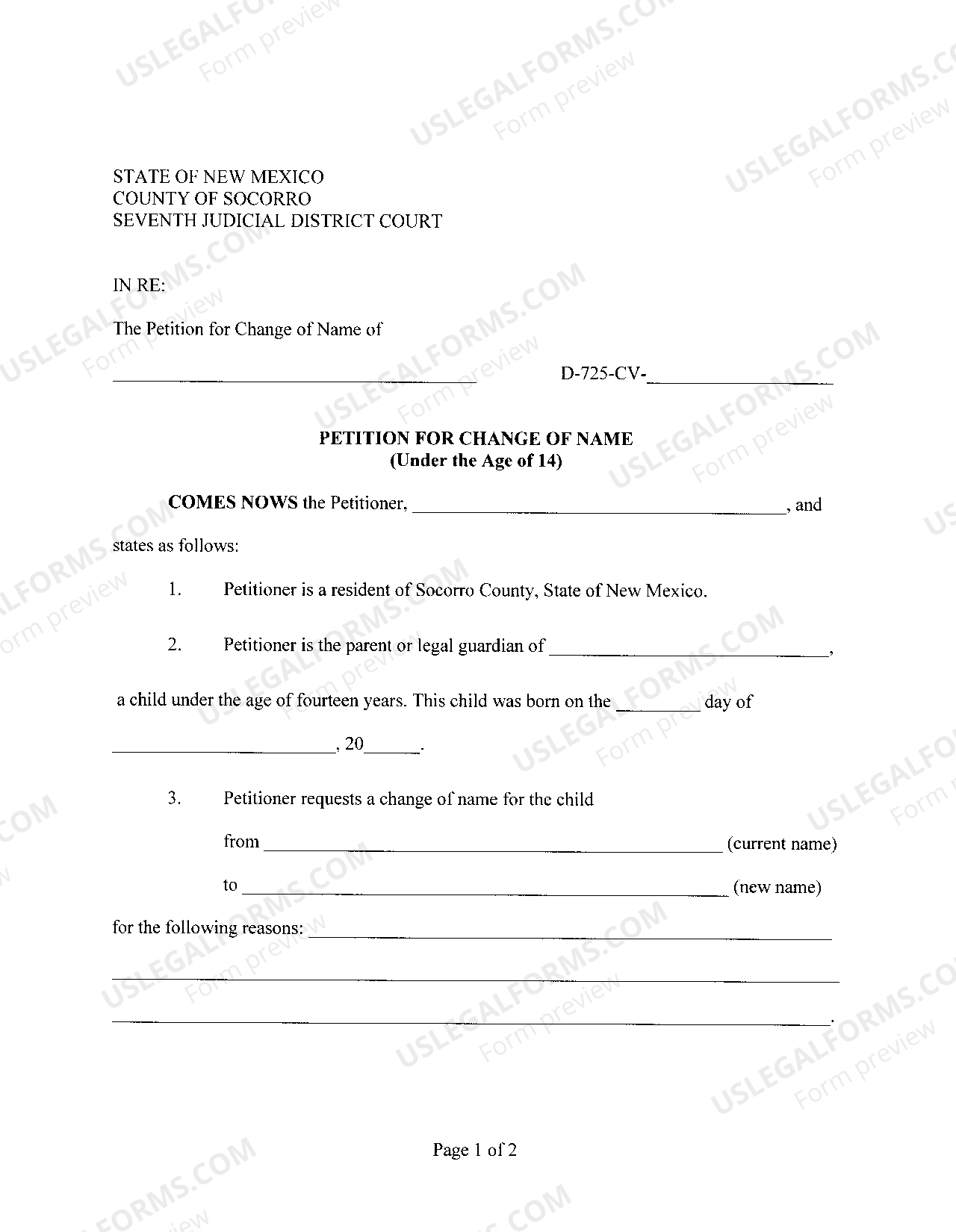 New Mexico Name Change Instructions and Forms for a Minor Under Age 14