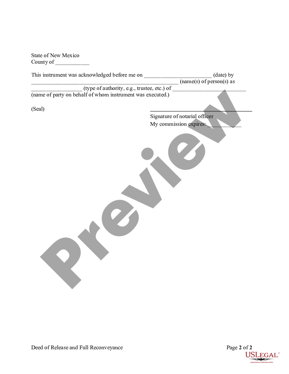 page 1 Deed of Release and Full Reconveyance - Corporate Trustee preview