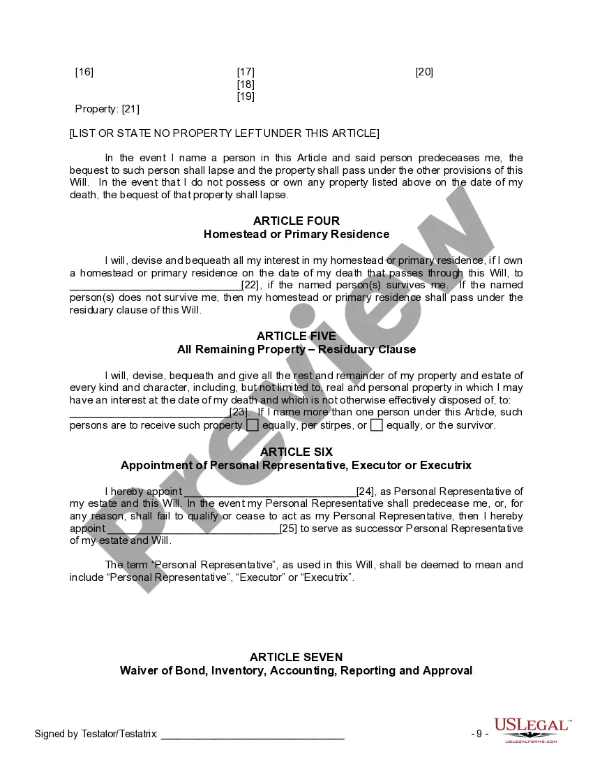 Preview Last Will and Testament for Single Person with No Children