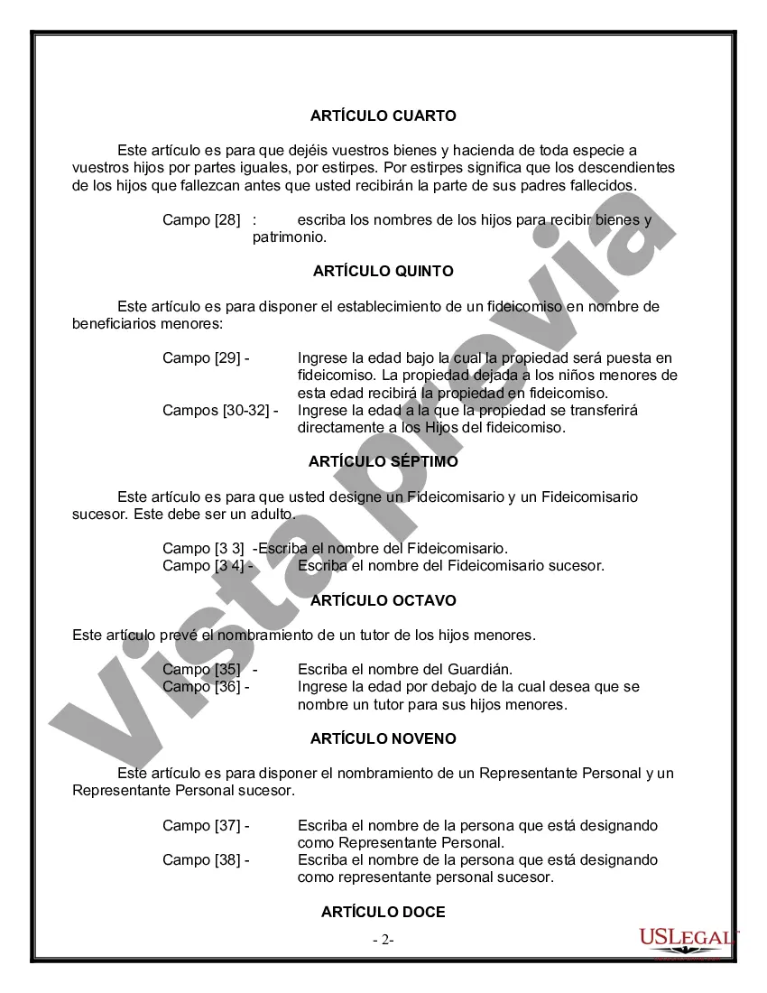 Preview Formulario Legal de Última Voluntad y Testamento para una Persona Soltera con Hijos Menores