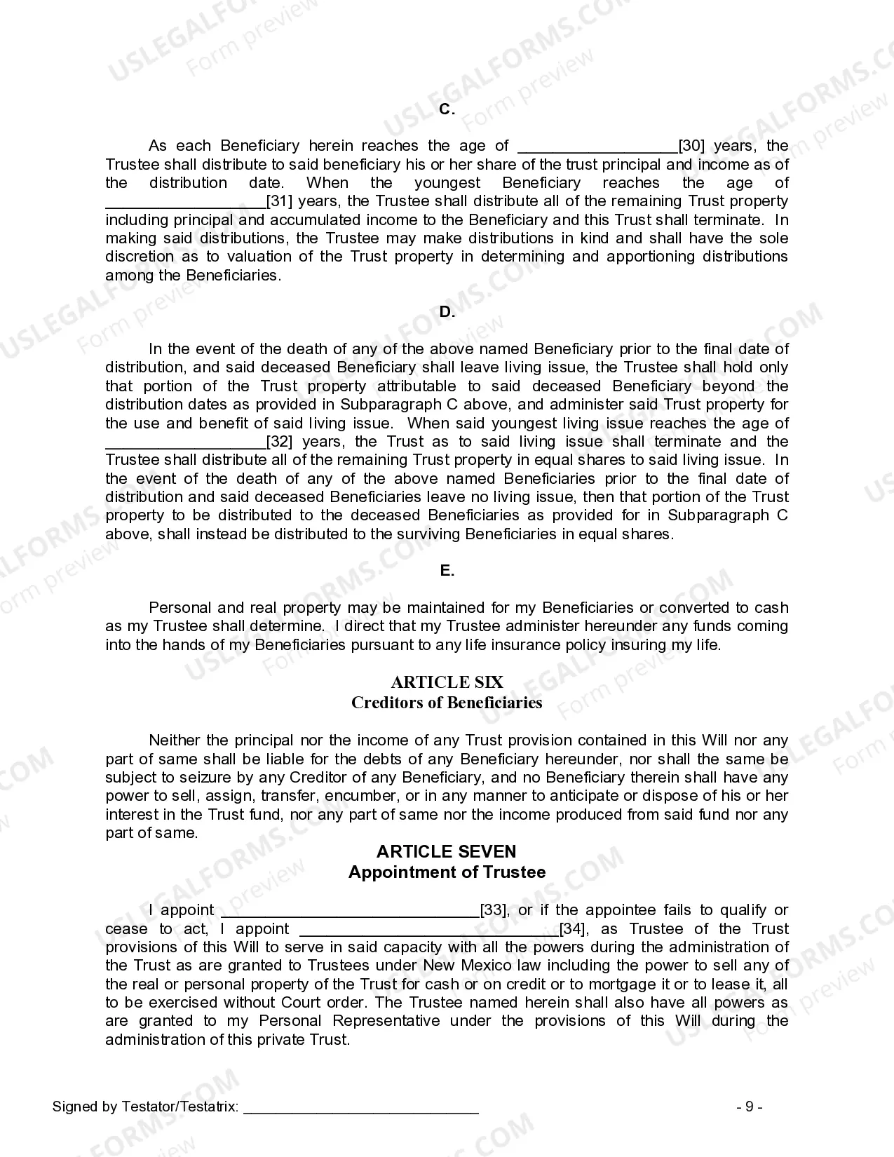 Preview Last Will and Testament for a Single Person with Minor Children