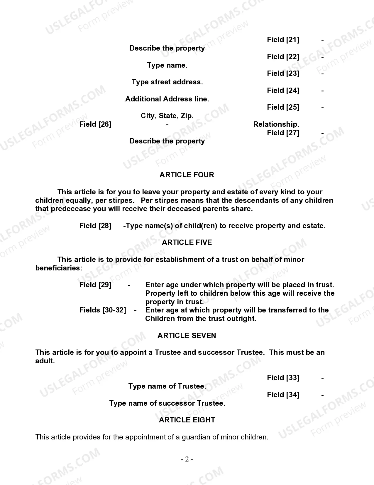Preview Last Will and Testament for a Single Person with Minor Children