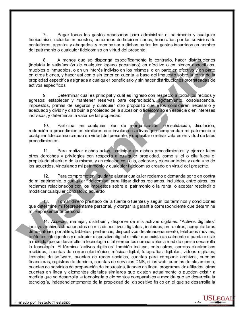 Preview Formulario Legal de Última Voluntad y Testamento para Persona Soltera con Hijos Adultos