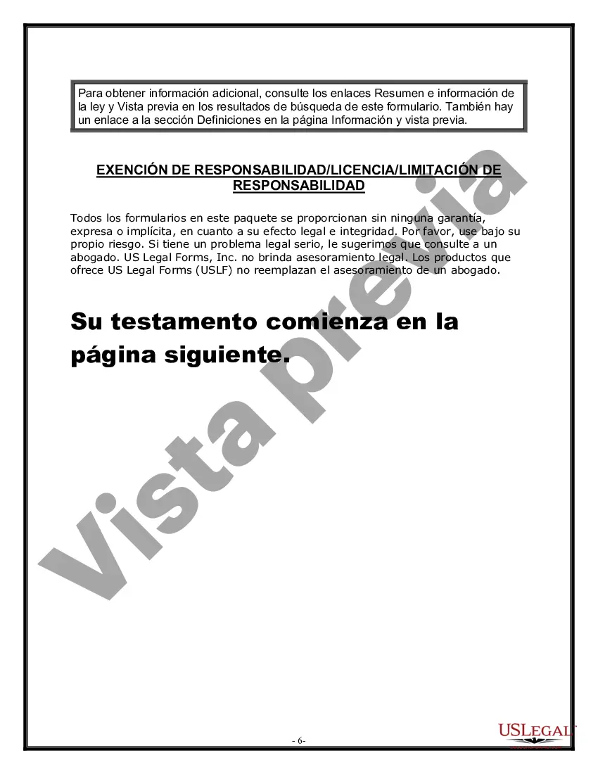 Preview Formulario Legal de Última Voluntad y Testamento para Persona Soltera con Hijos Adultos