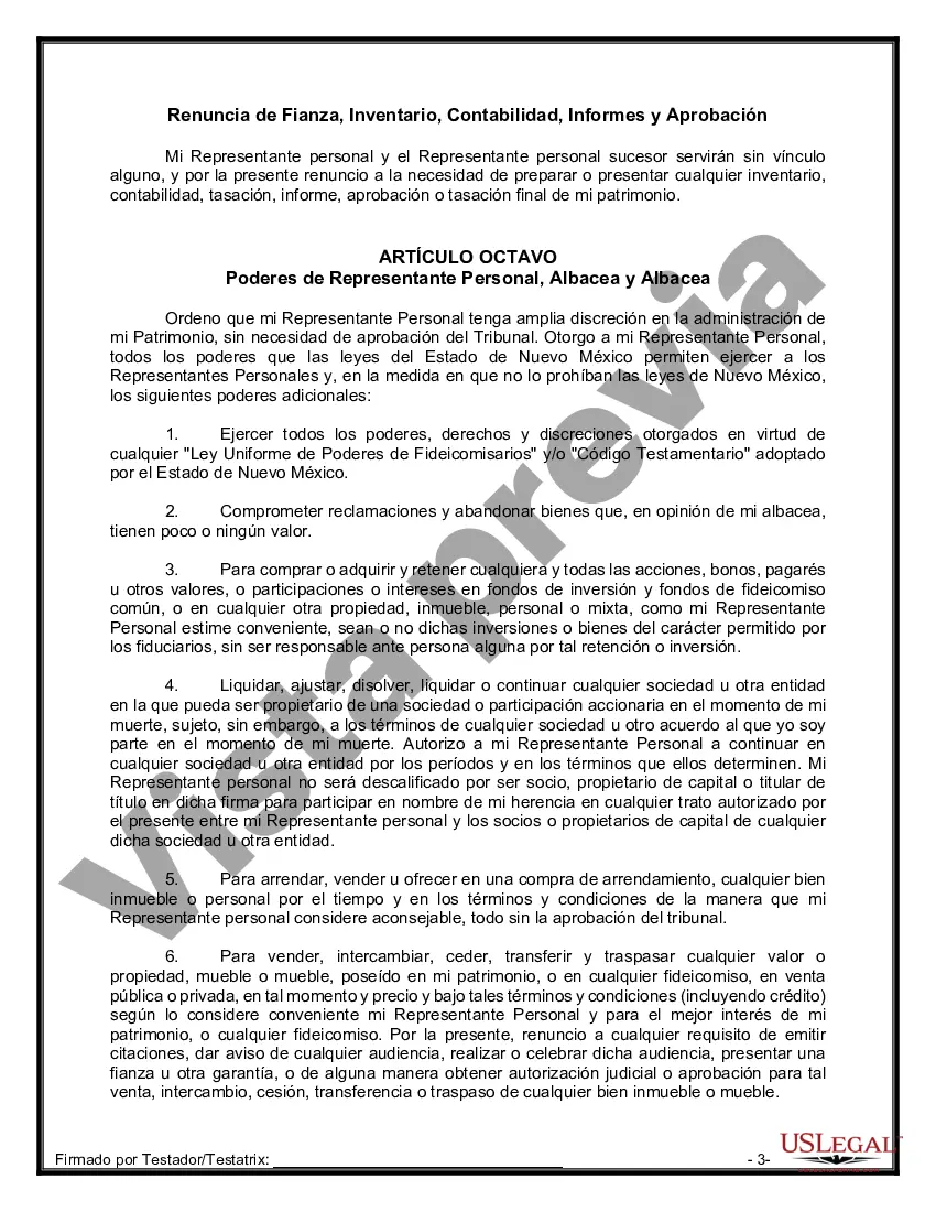 Preview Formulario Legal de Última Voluntad y Testamento para Persona Soltera con Hijos Adultos