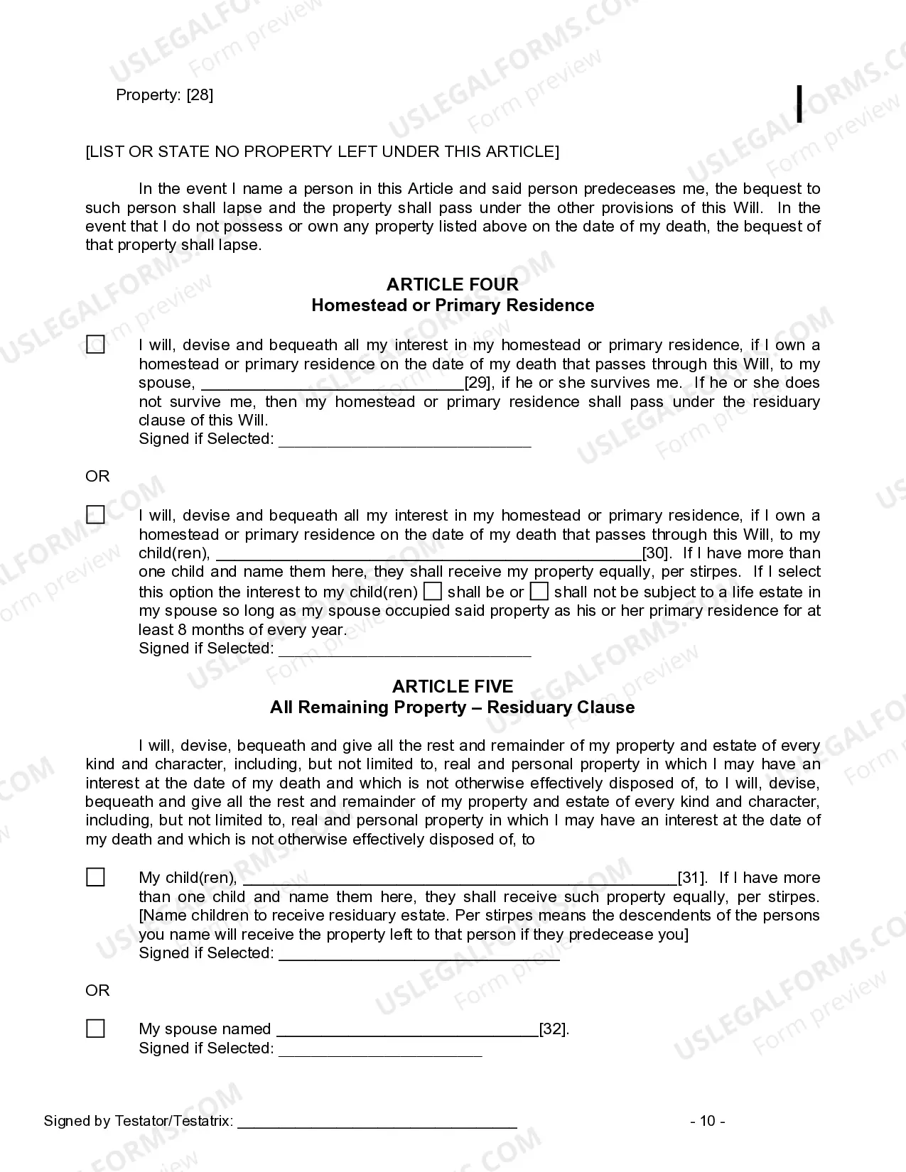 Preview Last Will and Testament for Married person with Minor Children from Prior Marriage