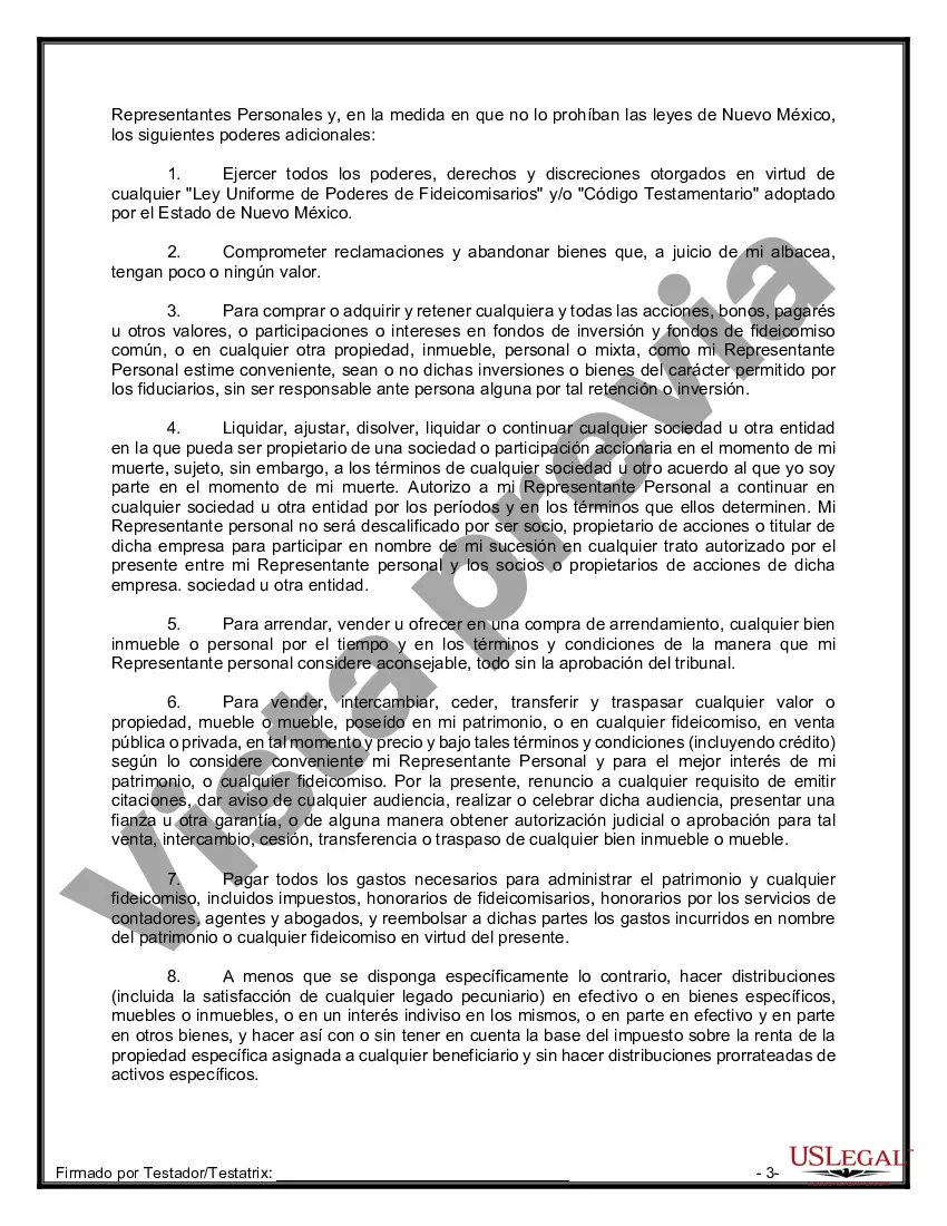 Preview Formulario de última voluntad y testamento legal para personas divorciadas que no se han vuelto a casar y no tienen hijos