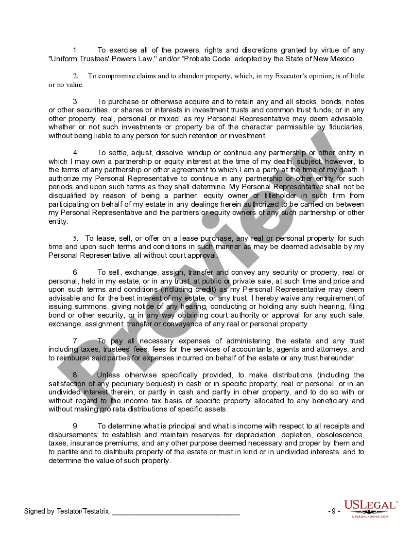 Preview Last Will and Testament for Divorced Person Not Remarried with No Children