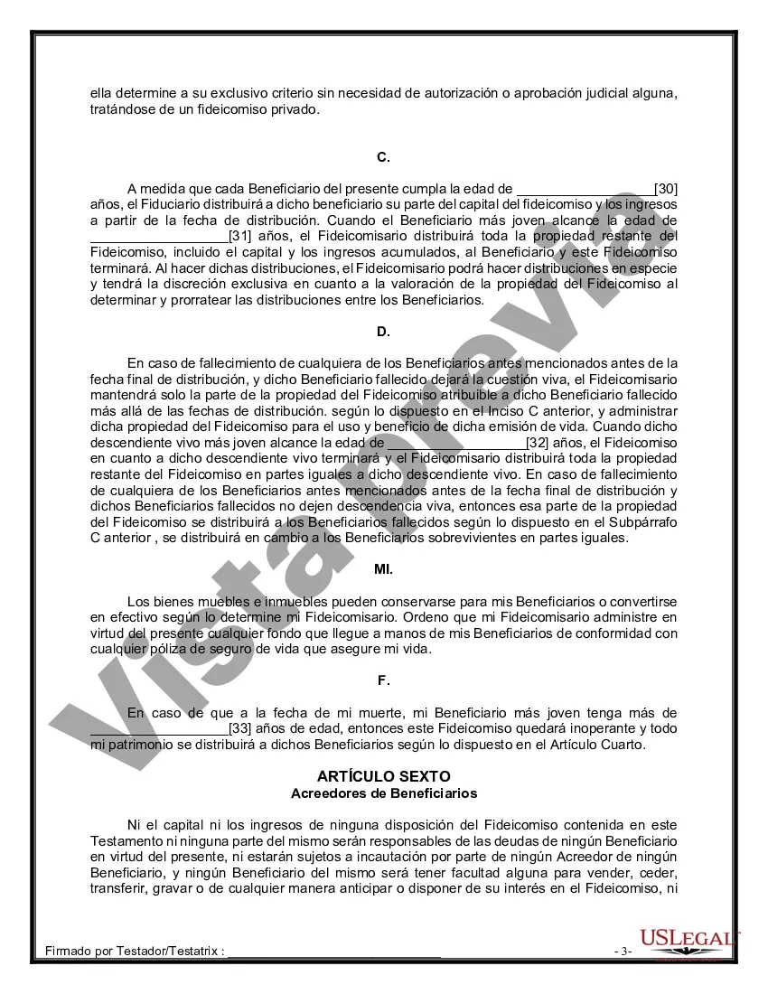 Preview Formulario de última voluntad y testamento legal para personas divorciadas que no se han vuelto a casar con hijos menores