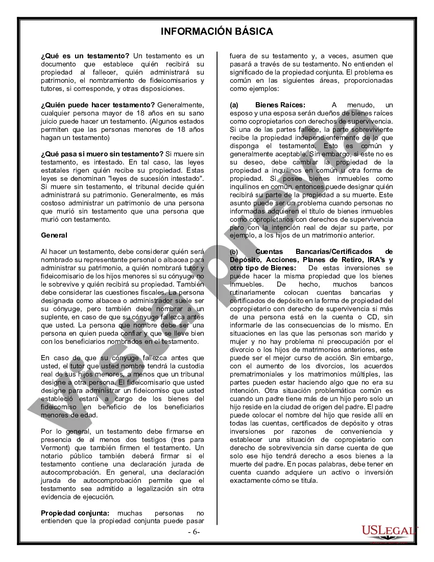 Preview Formulario de última voluntad y testamento legal para personas divorciadas que no se han vuelto a casar con hijos menores