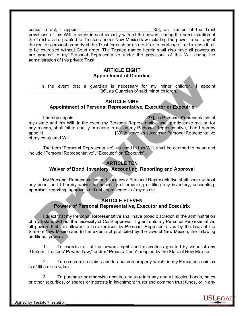 page 9 Legal Last Will and Testament Form for Divorced person not Remarried with Minor Children preview