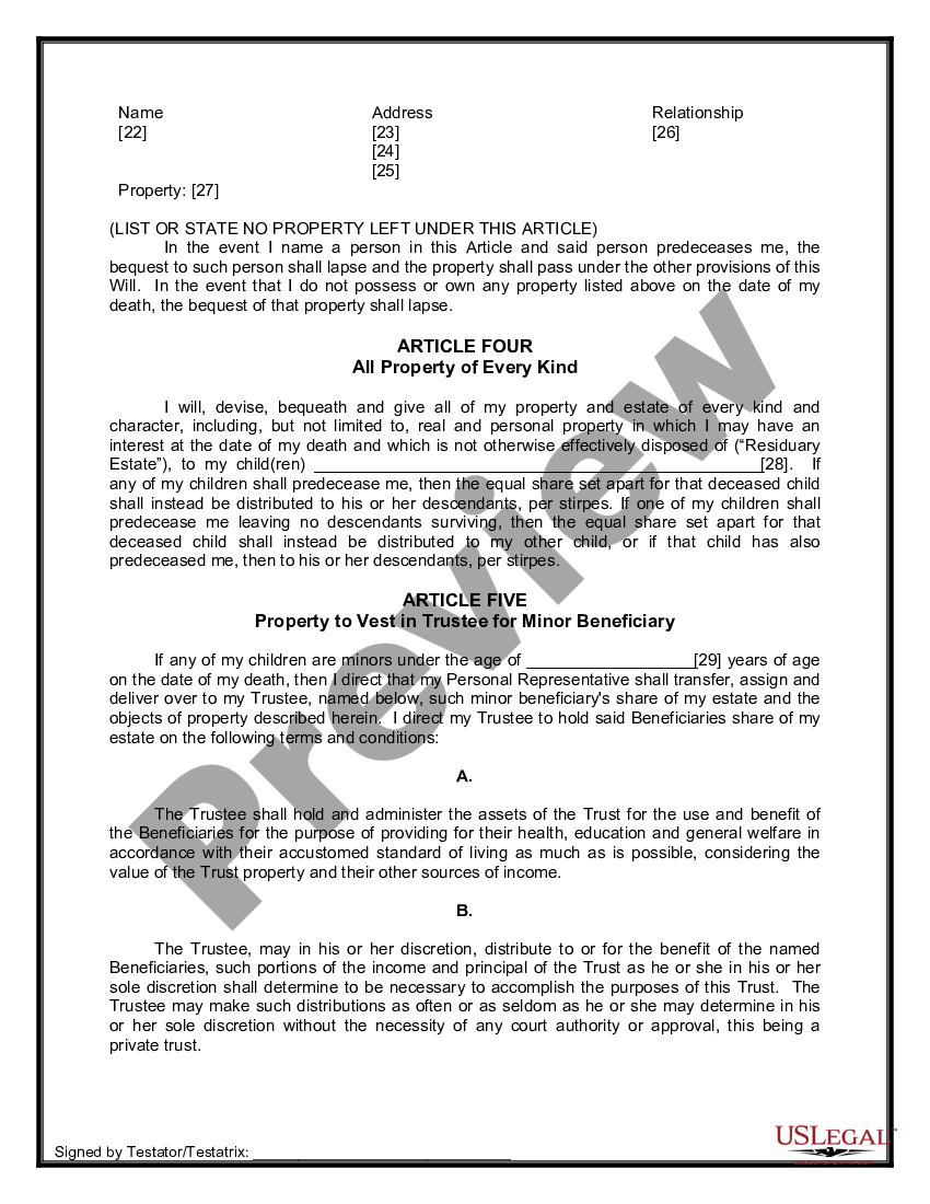 page 7 Legal Last Will and Testament Form for Divorced person not Remarried with Minor Children preview