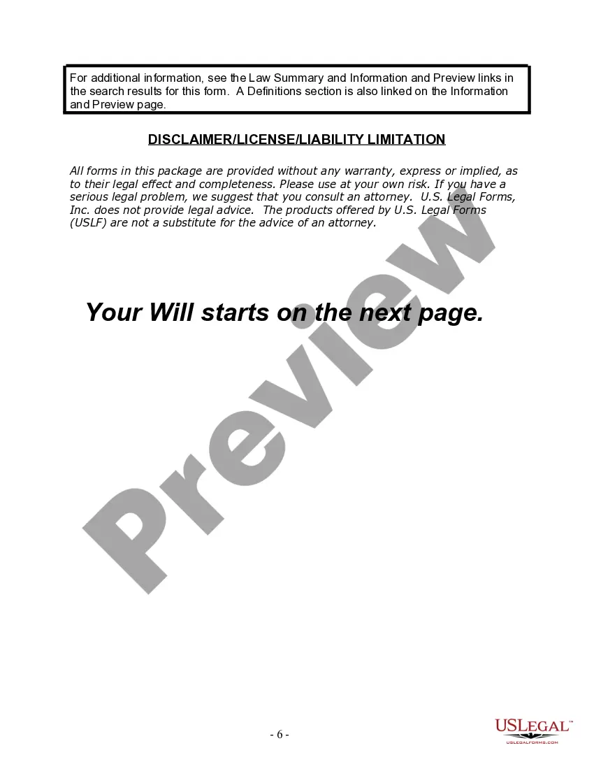 Preview Last Will and Testament for Divorced person not Remarried with Minor Children