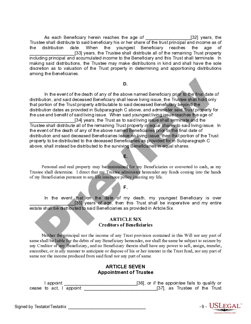 Preview Last Will and Testament for Divorced Person Not Remarried with Adult and Minor Children