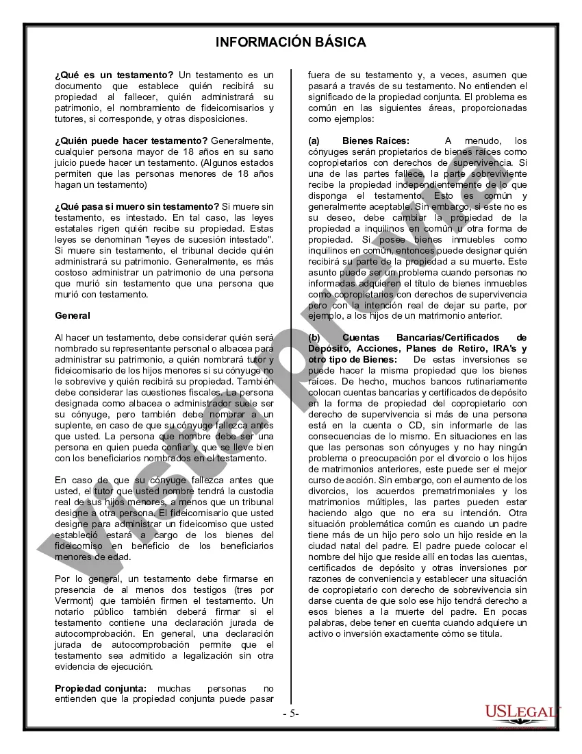 Preview Paquete de Voluntades Mutuas con Últimas Voluntades y Testamentos para Pareja Casada con Hijos Adultos