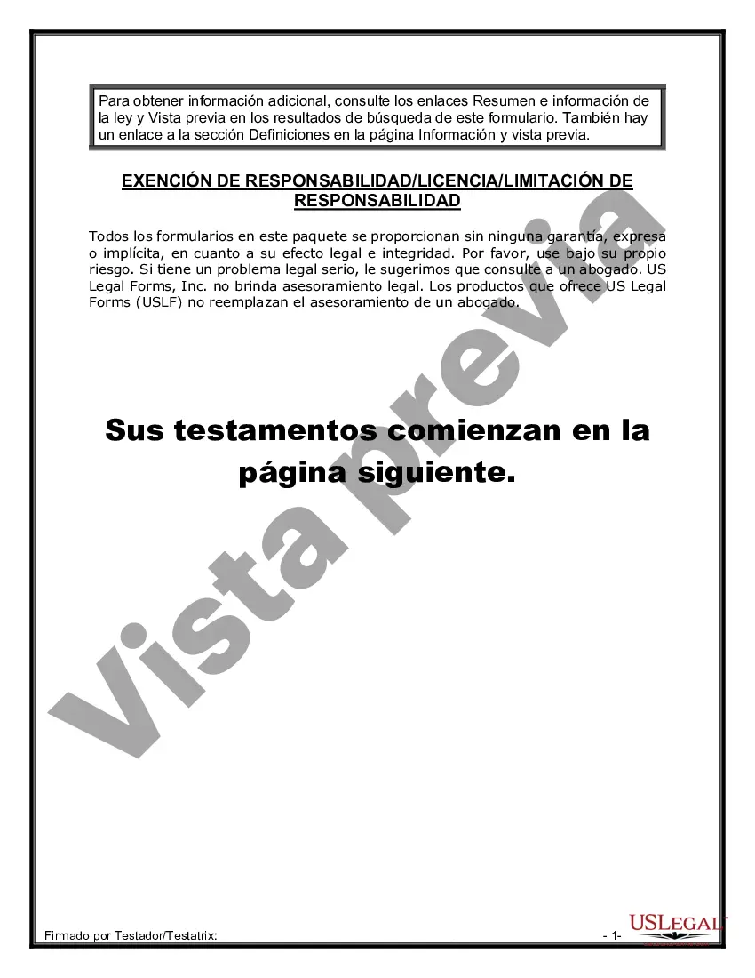 Preview Paquete de Voluntades Mutuas con Últimas Voluntades y Testamentos para Pareja Casada con Hijos Adultos
