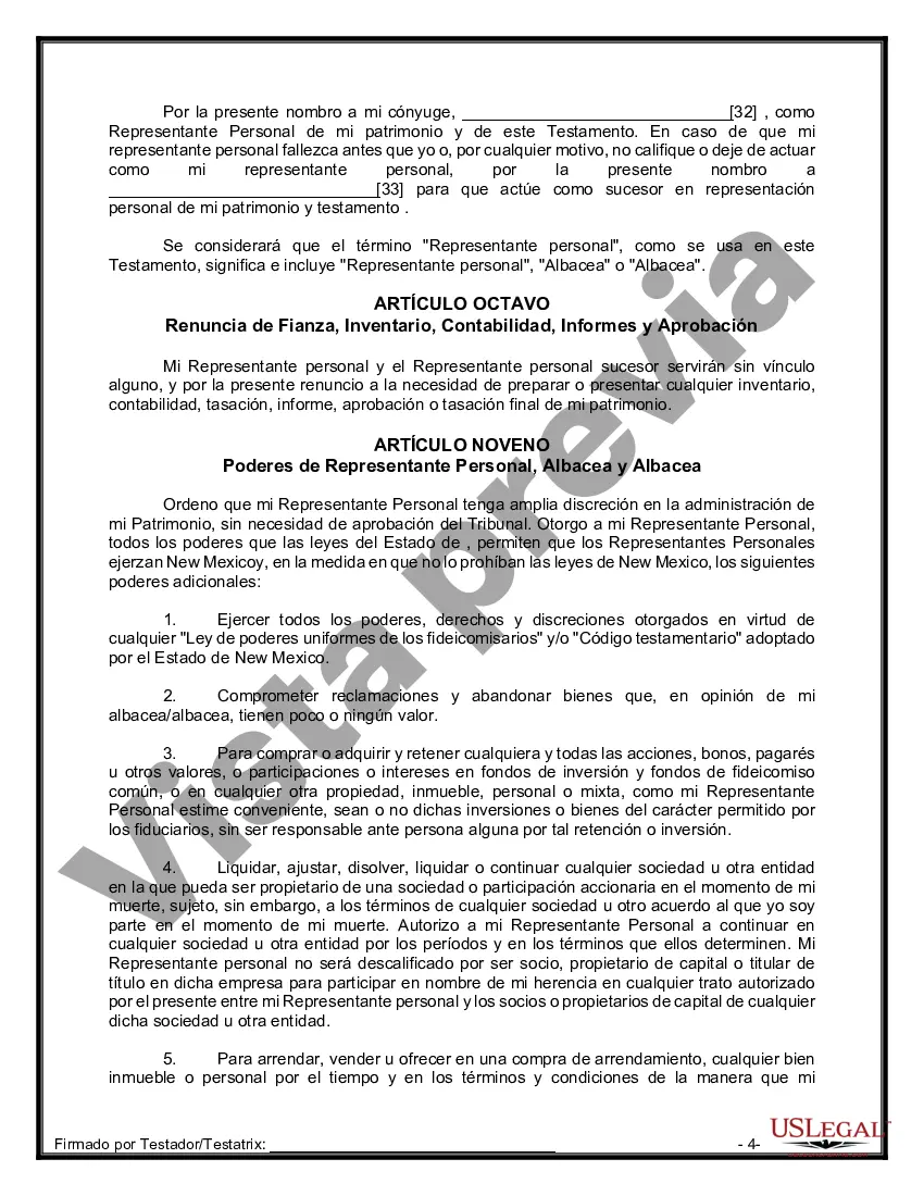 Preview Paquete de Voluntades Mutuas con Últimas Voluntades y Testamentos para Pareja Casada con Hijos Adultos