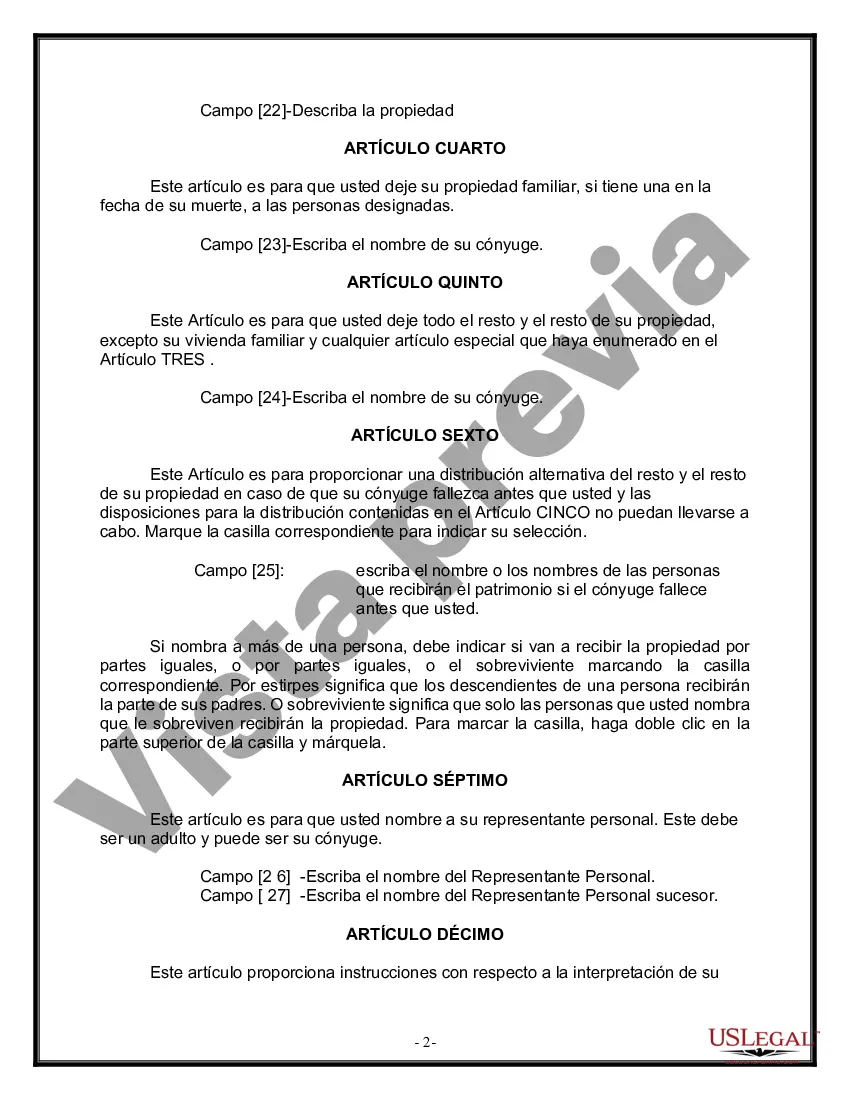 Preview Paquete de Voluntades Mutuas con Últimas Voluntades y Testamentos para Pareja Casada sin Hijos