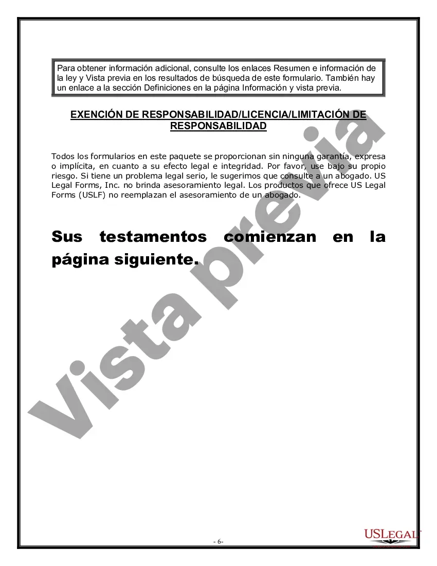 Preview Paquete de Voluntades Mutuas con Últimas Voluntades y Testamentos para Pareja Casada sin Hijos