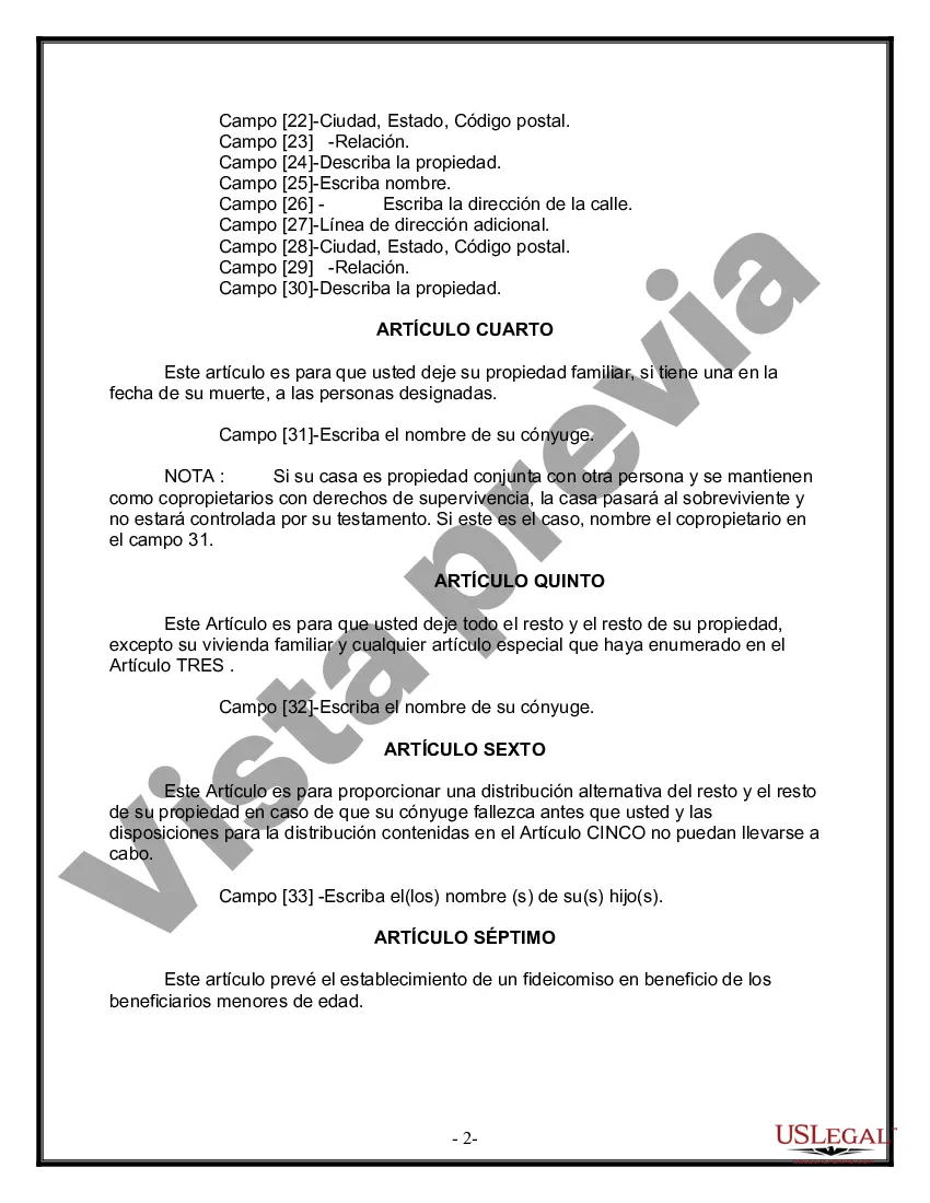 Preview Paquete de Voluntades Mutuas con Últimas Voluntades y Testamentos para Pareja Casada con Hijos Menores