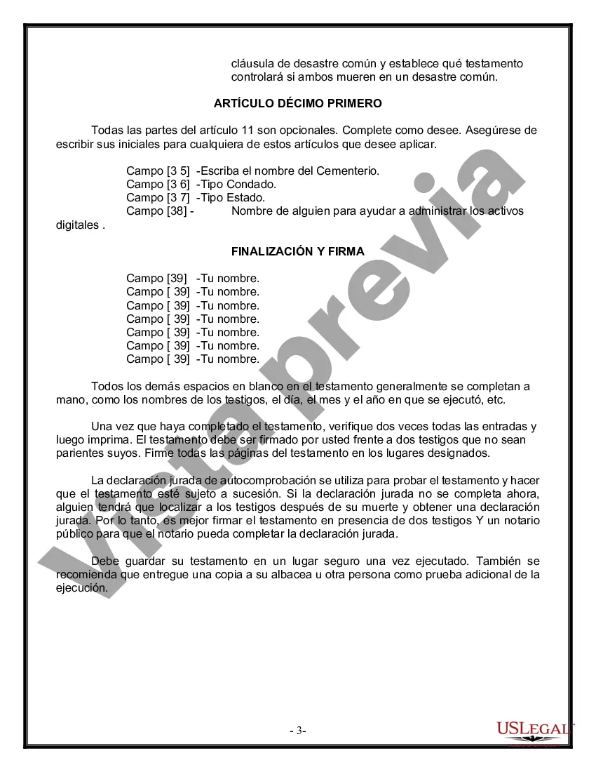 Preview Formulario de última voluntad y testamento legal para persona casada con hijos adultos
