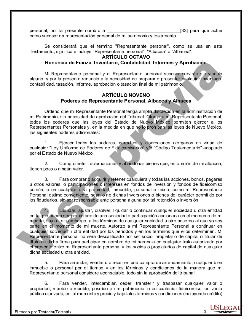 Preview Formulario de última voluntad y testamento legal para persona casada con hijos adultos