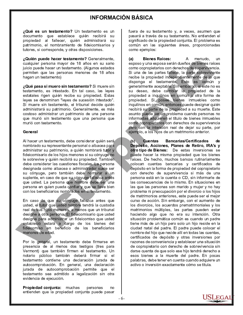 Preview Formulario de última voluntad y testamento legal para una persona casada sin hijos