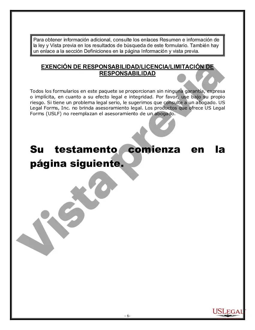 Preview Formulario de última voluntad y testamento legal para una persona casada sin hijos