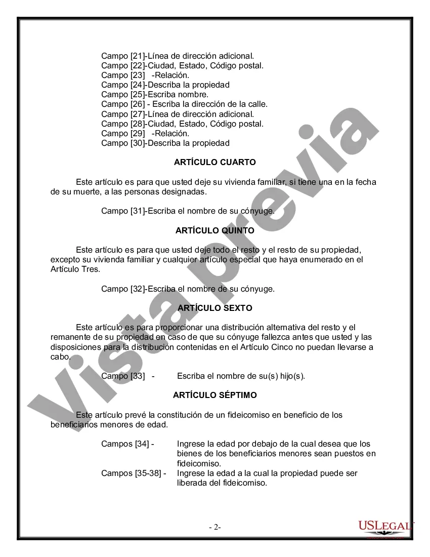 Preview Formulario de última voluntad y testamento legal para persona casada con hijos menores
