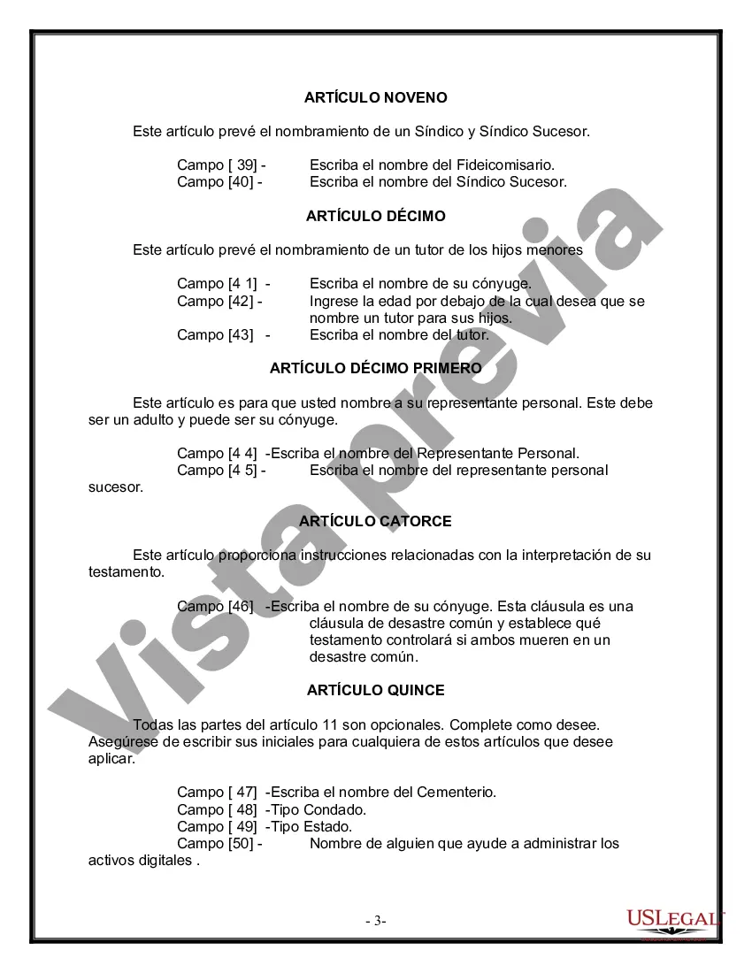 Preview Formulario de última voluntad y testamento legal para persona casada con hijos menores