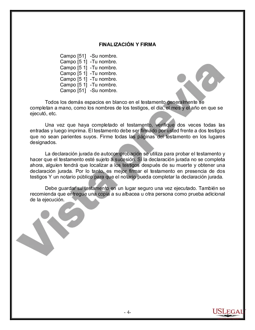 Preview Formulario de última voluntad y testamento legal para persona casada con hijos menores