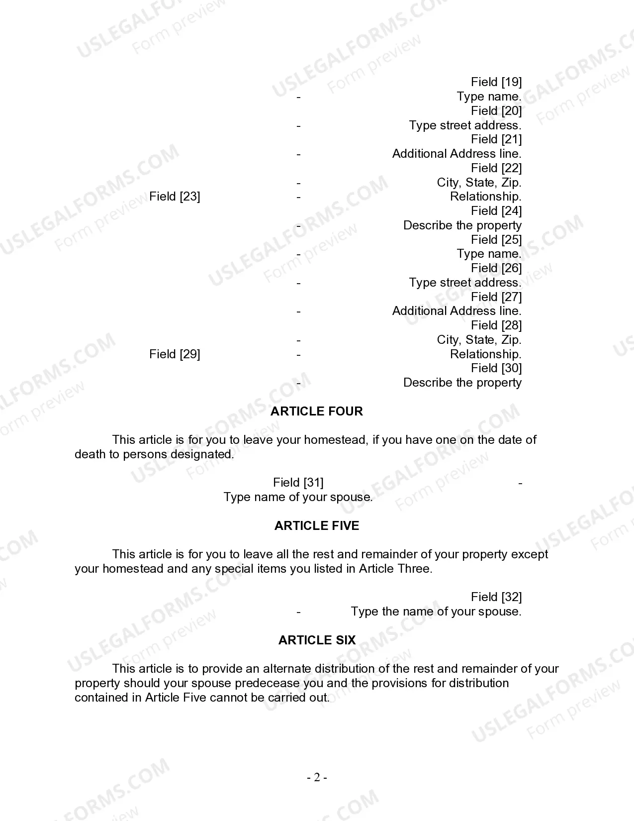 Preview Last Will and Testament for Married person with Minor Children