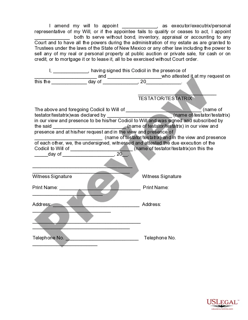 Get Codicil to Will Form for Amending Your Will - Will Changes or Amendments Preview Codicil to Will Form for Amending Your Will - Will Changes or Amendments